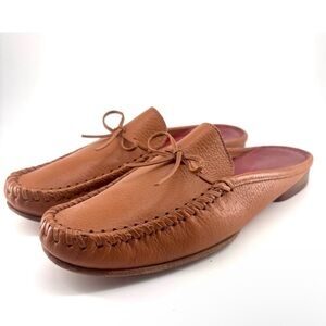 Salvatore Ferragamo Italian Women’s Leather Mule Loafers Tan Slip-On Flats 8.5